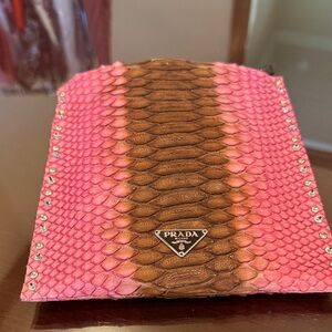 Prada Pink and Brown Python Patent Envelope Pouch